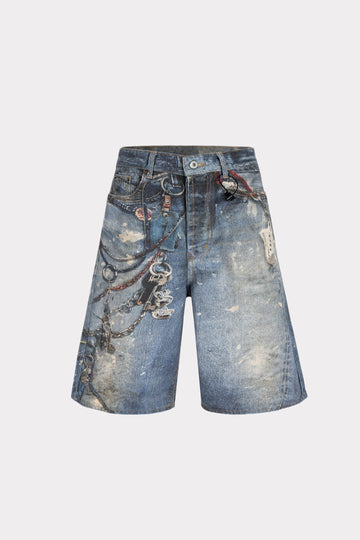 Chain Denim Shorts