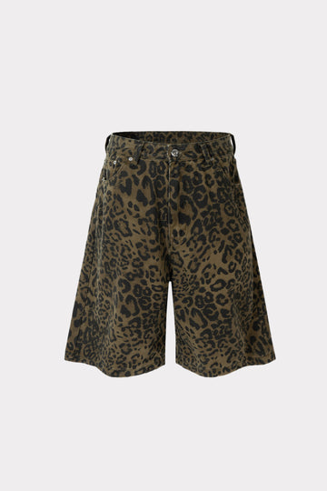 Leopard Print Denim Shorts